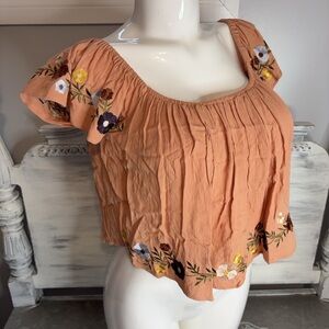Forever 21 Floral Embroidered Apricot Blouse
